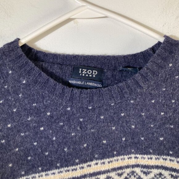Mens Izod Jeans Fair Isle Lambswool Sweater Blue White XL Washable Lambswool - Picture 4 of 7